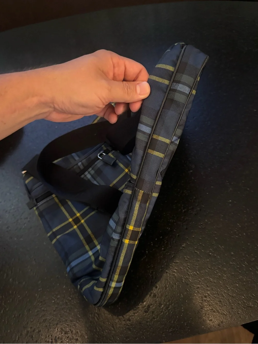 Prada Navy, Light Blue & Yellow Plaid Messenger Bag